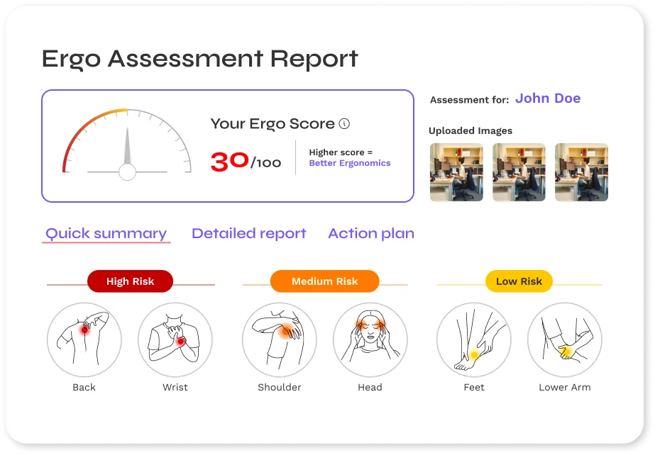 BalanceFlo office overview screen with a clear ergonomics score and simple navigation for every user.