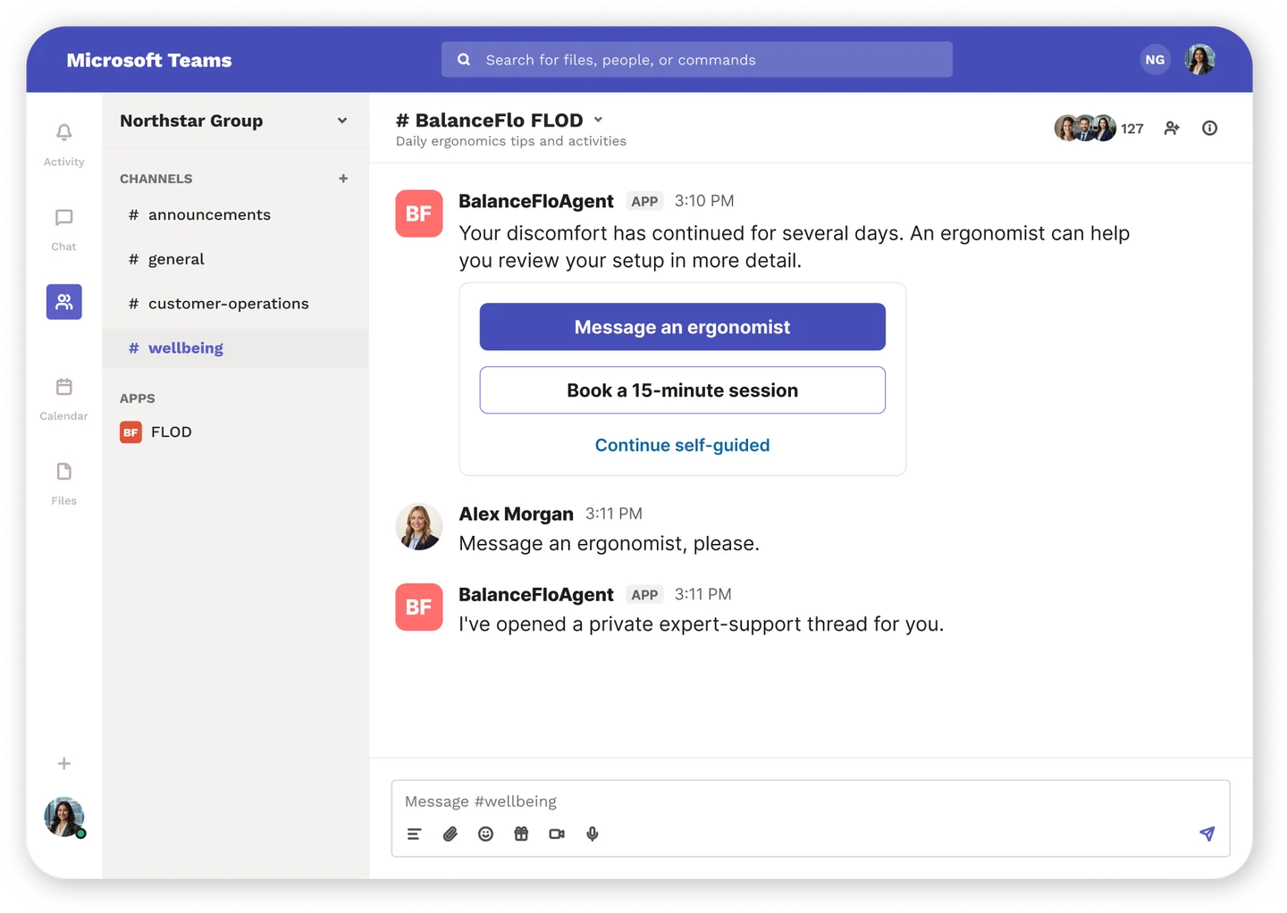 BalanceFlo FLOD expert guidance screen for ergonomist support.