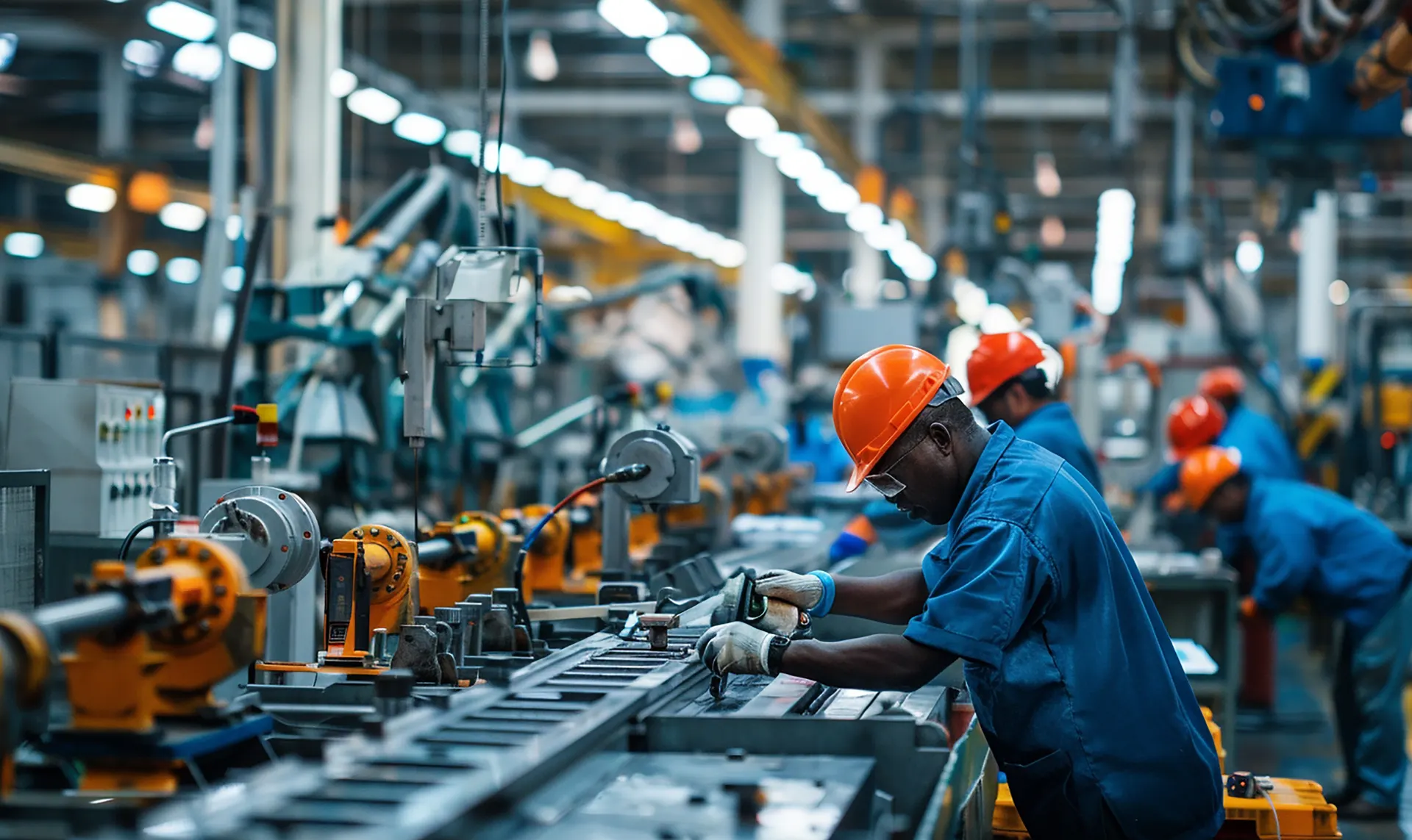 Manufacturing worker assessing a production line task