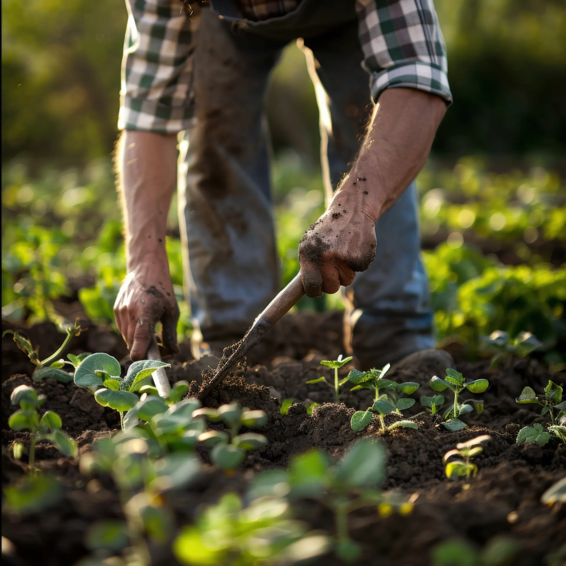 Agricultural worker harvesting crops in a field