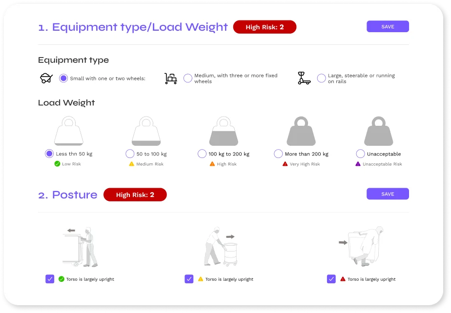 BalanceFlo jargon-free ergonomics guidance screen.